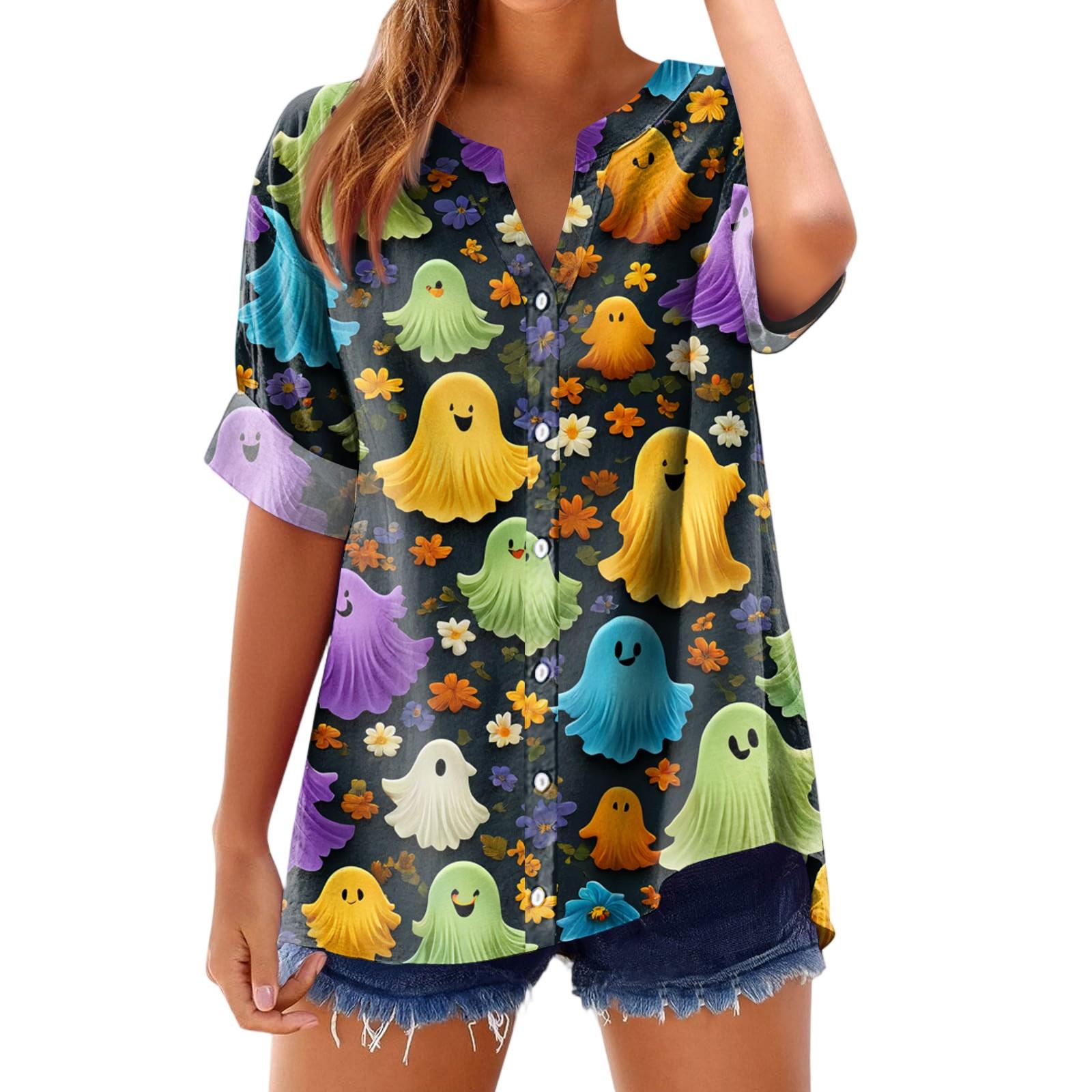 

Women s Fashionable, Casual, Comfortable, Loose-Fitting Halloween Print Top S