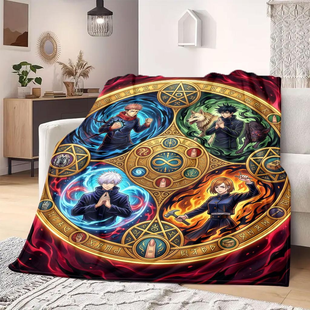 Jujutsu Kaisen Superb Cartoon Flannel Blanket, Printed Artistic Throw for Couch, Soft Home Decor, Picnic Travel Blanket_LIAN