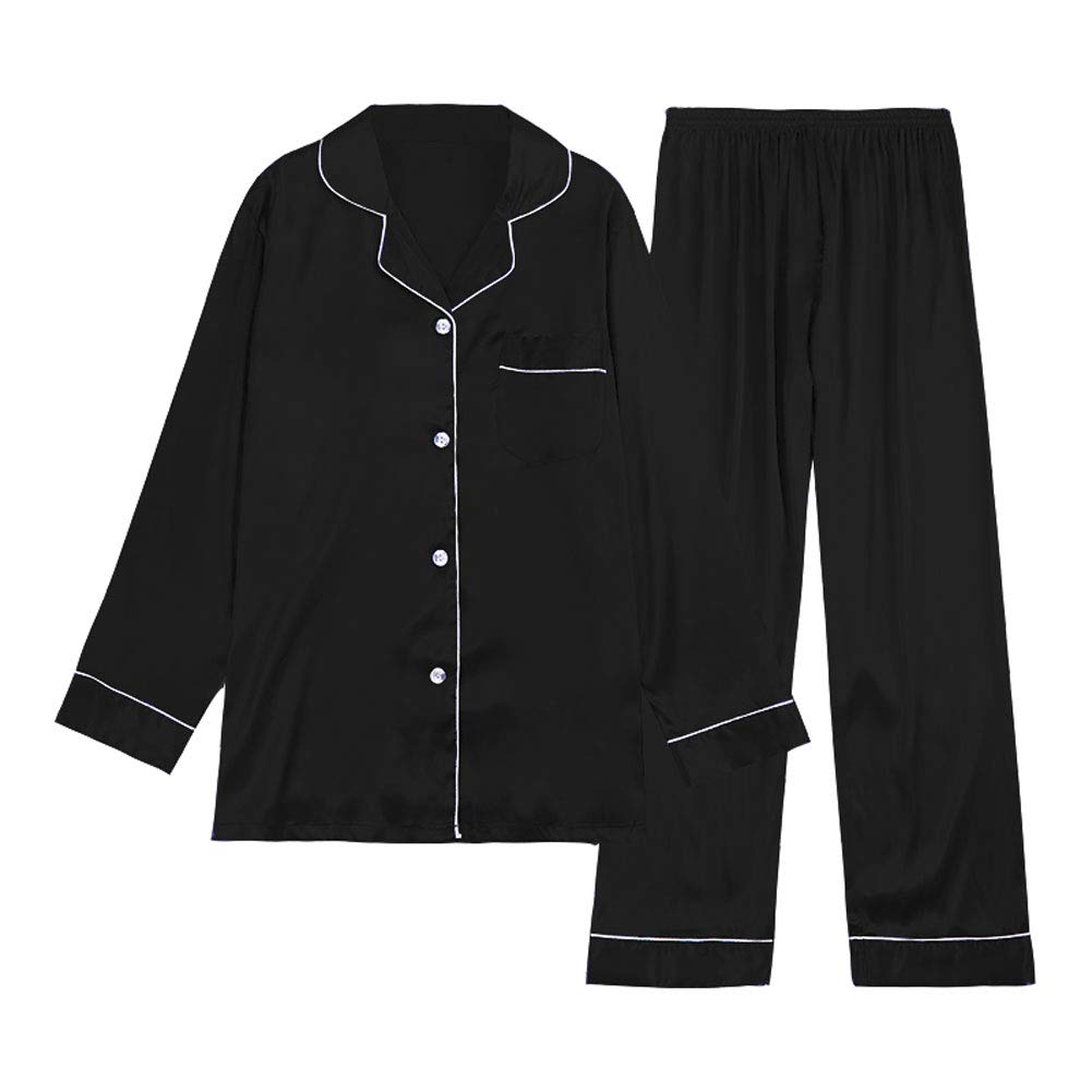 JoveJek Long Sleeve Pajama Classic Plus Suitable for and Winter Women's Silk-Like Set, Open-Front, Style, Breathable, Sizes, Lightweight, Spring,
