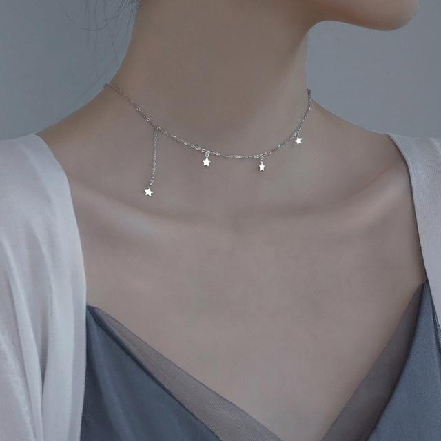 

ANENJERY ожерелье с подвеской в ​​виде звезды и кисточкой для женщин, простые универсальные короткие аксессуары-колье серебряный