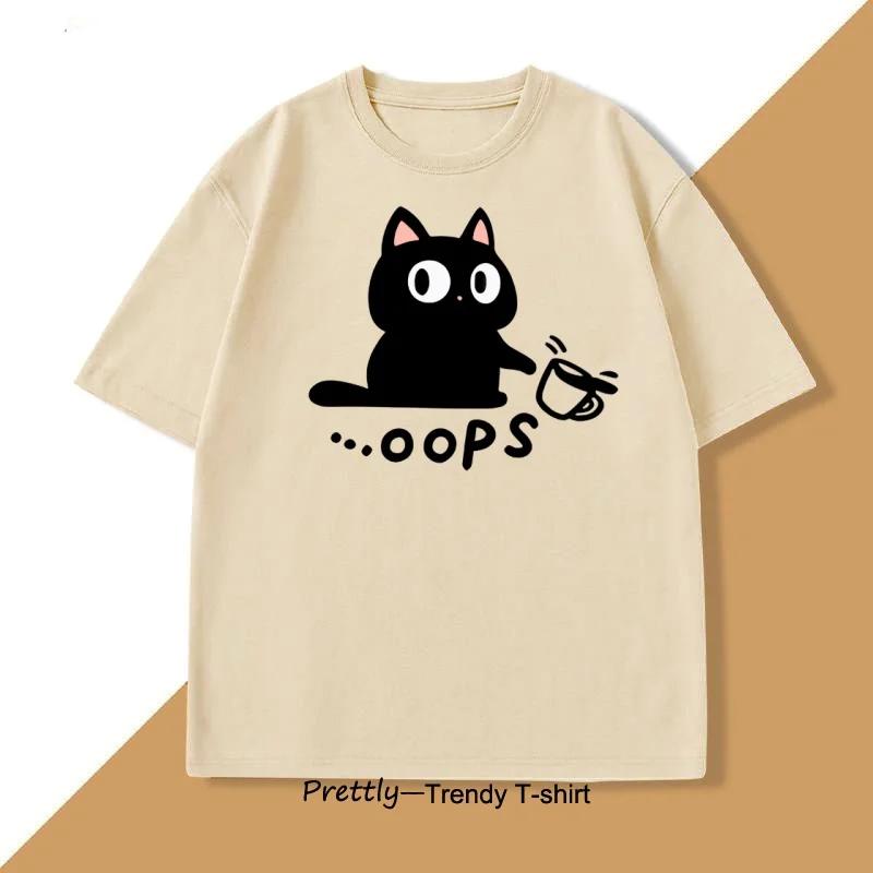 Funny Summer Meow Black Cat Print Women T Shirt Casual O-neck Tshirt Short Sleeve T-shirt Female Tees Women Clothing