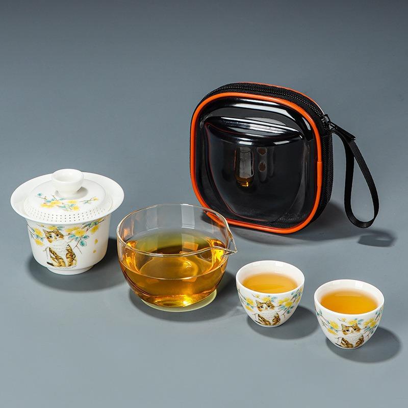 All-porcelain filter cover bowl portable travel tea set Kuaike cup two cups of ceramic brewed tea outdoor travel souvenir