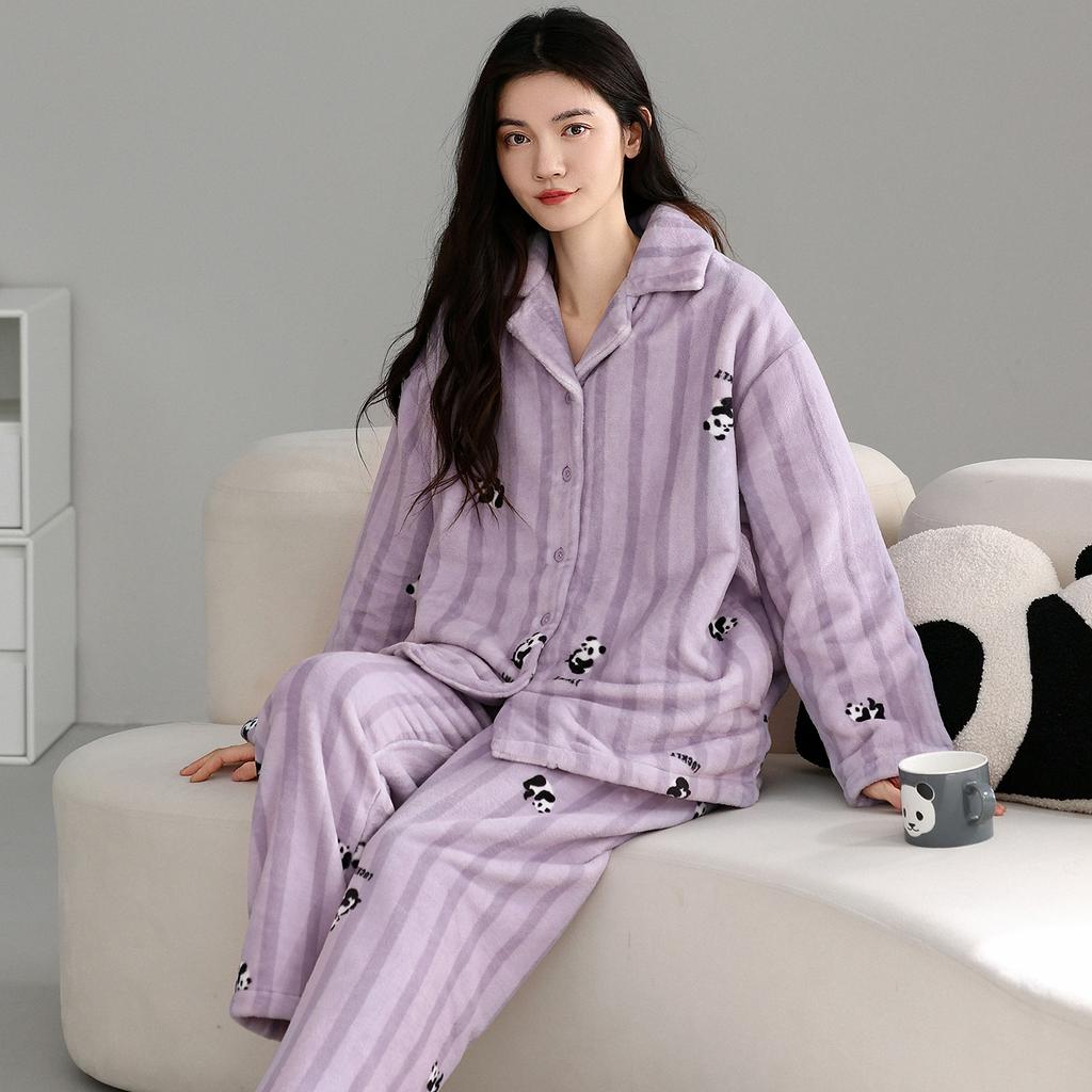 Pajamas Women'S Winter Coral Fleece Thickened Fleece Warm Homewear Autumn And Winter Suit