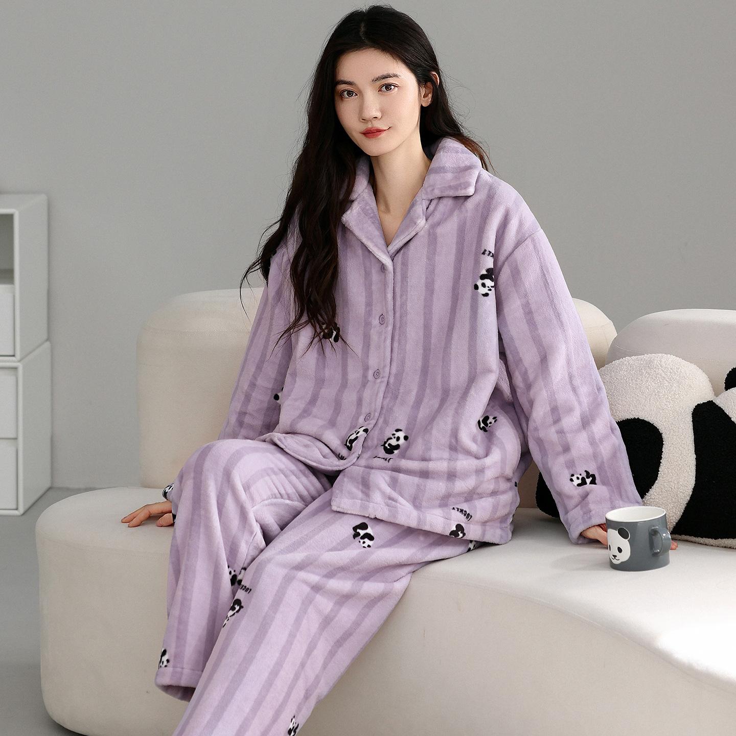 

Coral Fleece Pajamas Women S Autumn And Winter Fleece Thickened Warm Flannel Loungewear Winter Cute Cartoon Set 2XL