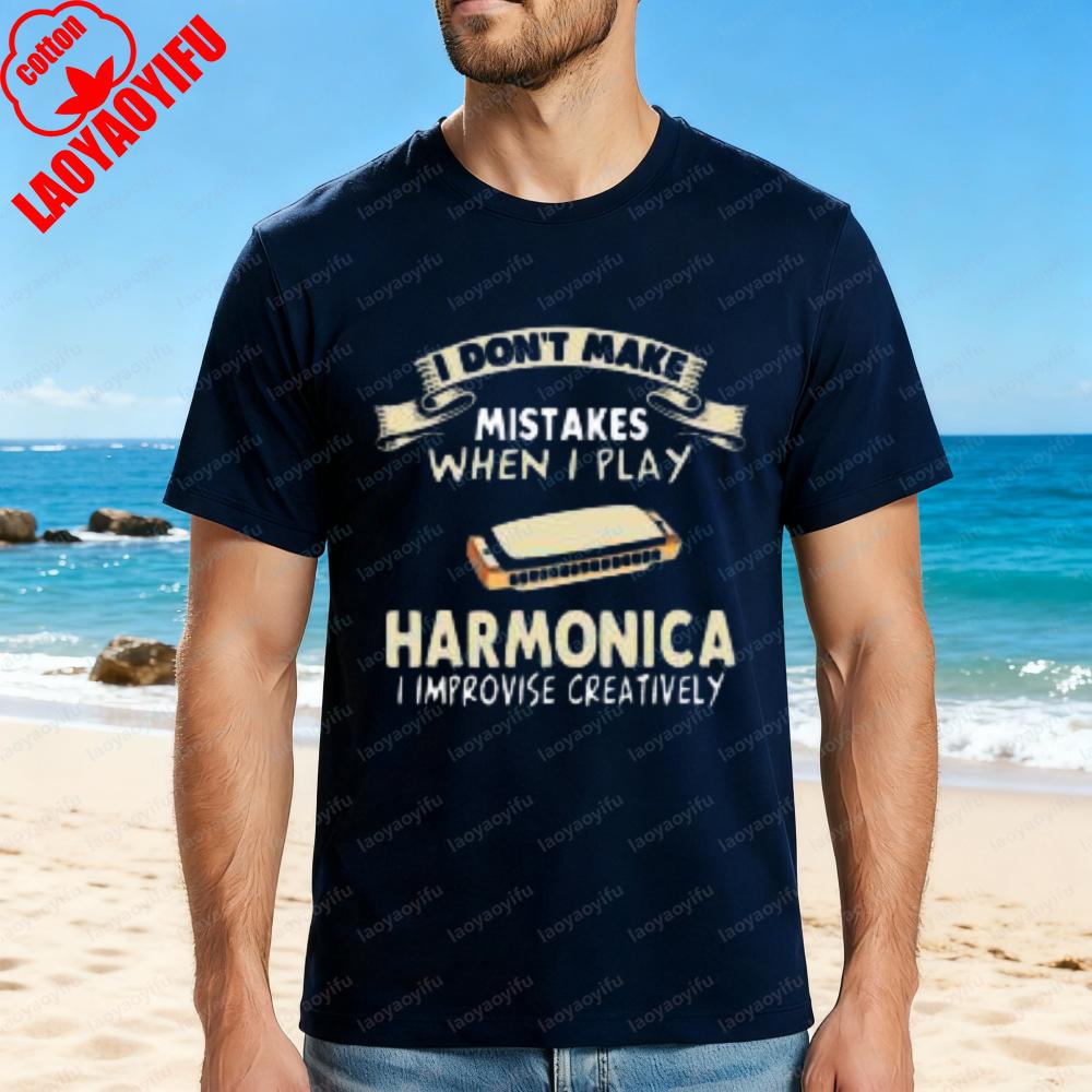 Mundharmonika Musik Zitat Design Unisex Baumwoll T-Shirt Lässige Sommer Strandkleidung Für Männer Und Frauen Mit Lustigem Humor Statement
