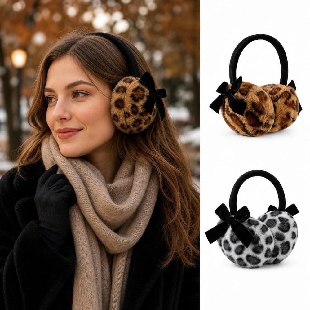 Leopard Plush Ear Warmers Soft Fluffy Windproof Ear Muffs Autumn Winter Outdoor Commuting