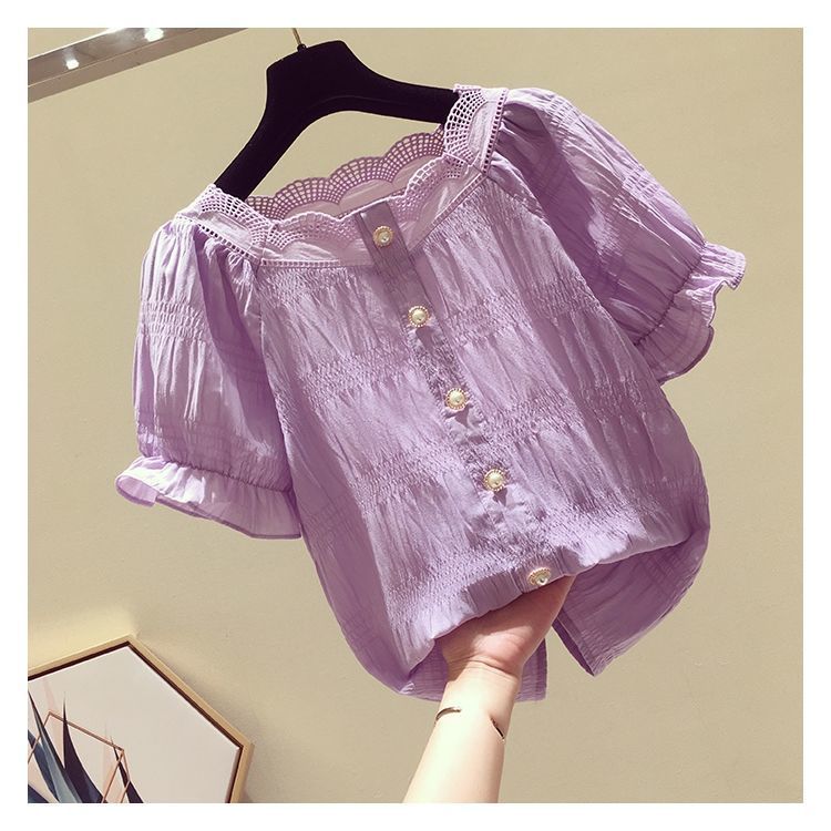 

Шифоновый топ женский с короткими рукавами корейский вариант летний универсальный образ стройнящая фиолетовая милая шифоновая рубашка S фиолетовый