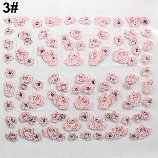3D Embossed Pink Flowers Design Nail Art Decal Tips Stickers Manicure Tool
