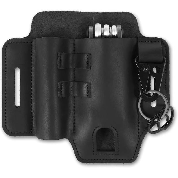 Multitool Sheath, Leather Tool Pouch with Belt Clip, EDC Pocket Organizer Holder, Belt Organizer Multitool Holster for Flashlight, Pen and Keys