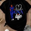 Cna Life Nurse with Stethoscope Heart Design T Shirt Women Casual Short Sleeve Top White