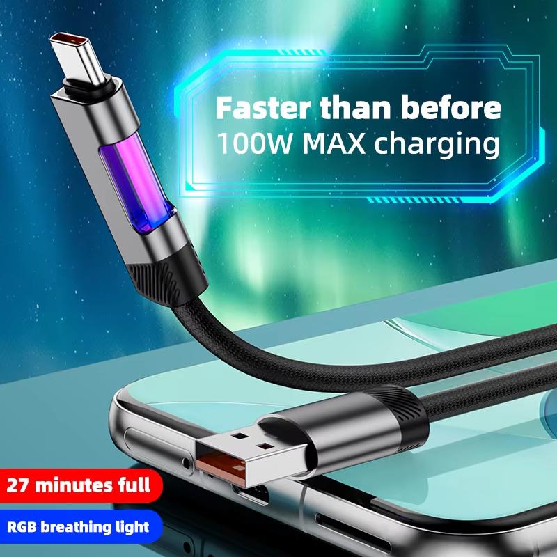 100W Type-C USB Fast Charging Phone Data Cable USB-C To USB-C 60w Charging Cable RGB Light Suitable For Huawei Xiaomi Samsung