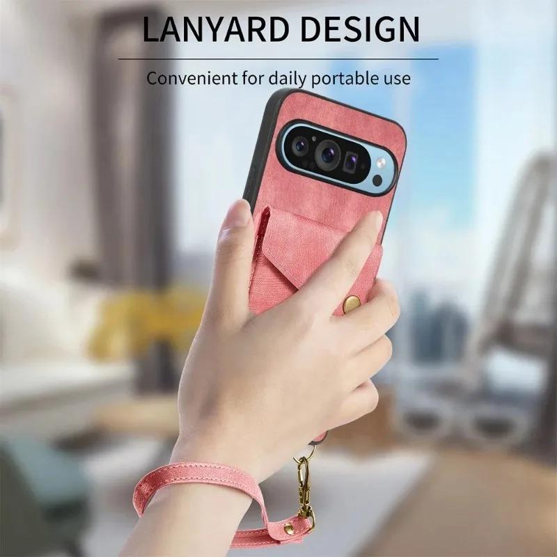 For Google Pixel 9 Pro XL Wrist Strap Card Slot Wallet Phone Case For Google 8 9 Pro 8A 7A 6A Leather Wallet Protective Cover
