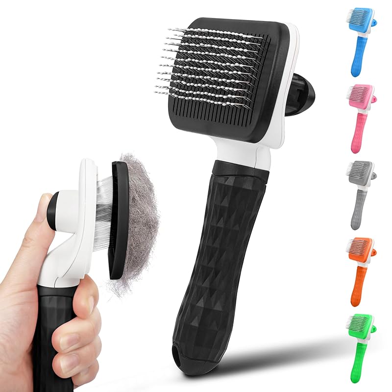 Dog & Cat Brush, Self Cleaning Slicker Brush for Pets, Upgraded Dog Brush for Shedding Massaging and Grooming, Removes Loose Undercoat & Portable