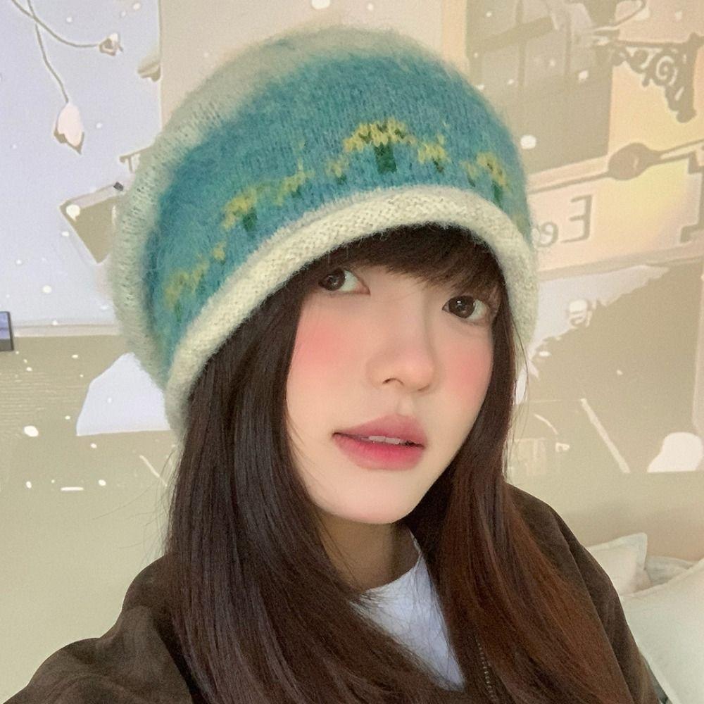 Thicken Winter Pullover Hat Ethnic Style Beanies Hat Casual Fair Isle Style Knitted Hat Outdoor