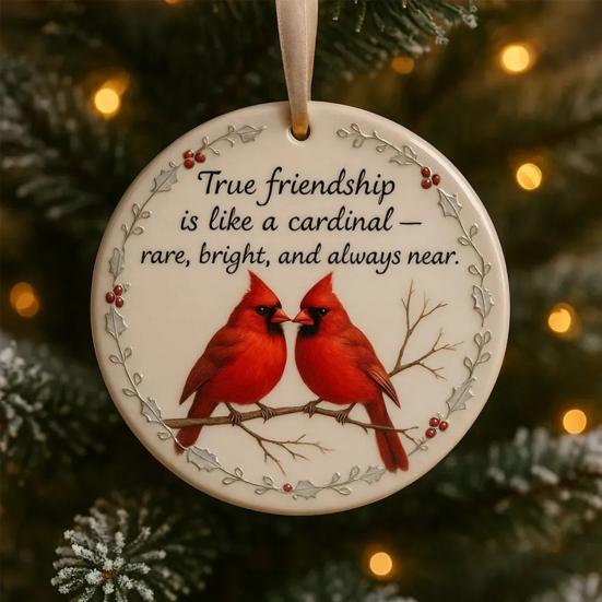 Red Birds Christmas Ornaments Round Acrylic Red Bird Hanging Ornaments for Christmas Tree Friendship Keepsake for Best Friends Sisters Soulmates