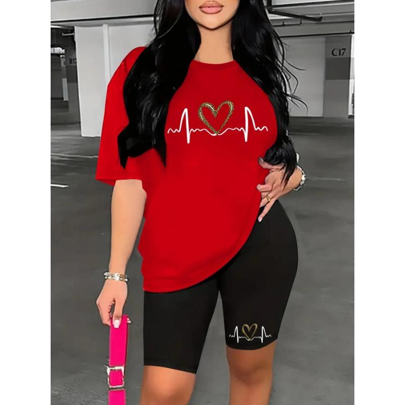 Summer Slim Bodycon Two Piece Outfit Ladies Short Sleeve Crop T-shirt High Waist Tight Shorts