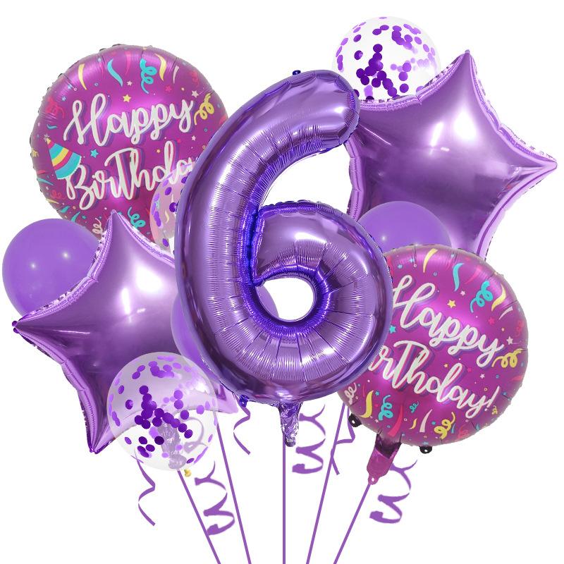 32-Inch Purple Digital Balloon Set, Happy Birthday, First-Year Party Supplies, Scene Decoration Supplies