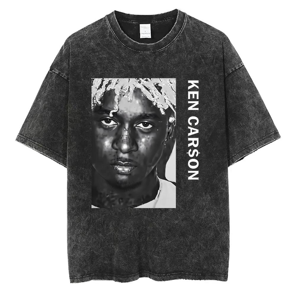 Washed Vintage Rapper Ken Carson Face Graphic T-shirt Playboi Carti Opium Merch T-shirts Men Women Hip Hop Oversized T Shirts S разноцветный