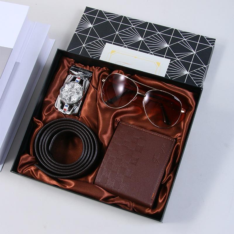 Valentine's Day Business Gift Set Men's Watch Sunglasses Belt Wallet Christmas Gift Set Quartz Watch Set for Men