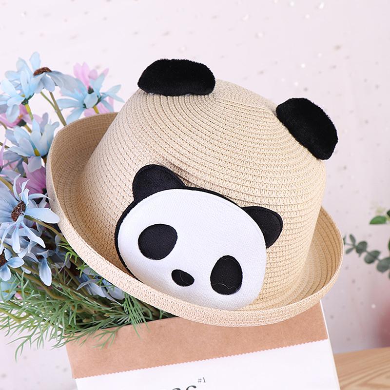 Cute Panda Straw Hat For Travel Beach Kids Summer Sun Protection Fisherman Cap Children Sunscreen Basin Caps 2-6Year Baby Visors