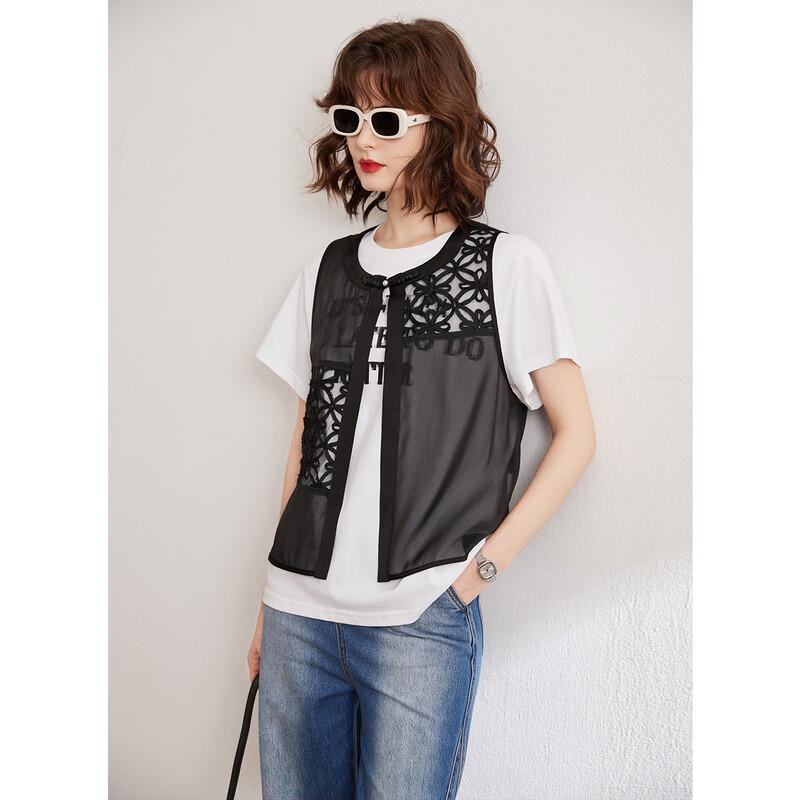 Women's 3D Floral Chiffon Vest with Frog Buttons
