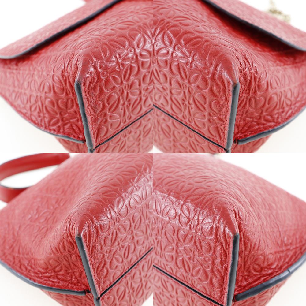 LOEWE Avenue Shoulder Bag Repeat anagram ChainShoulder Red Calfskin Women Used