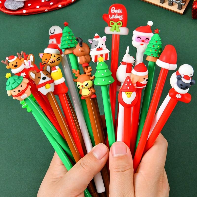 Non-Toxic Christmas Pens Cartoon Gel Ink Roller Ball Pen New Year Kids Gift Birthday Party Favors School Stationary Student Prize Gifts