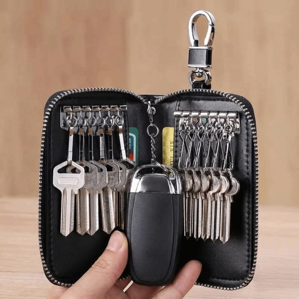 Retro PU Key Holder Portable Zipper Key Bag Universal Fit Car Key Wallet Household