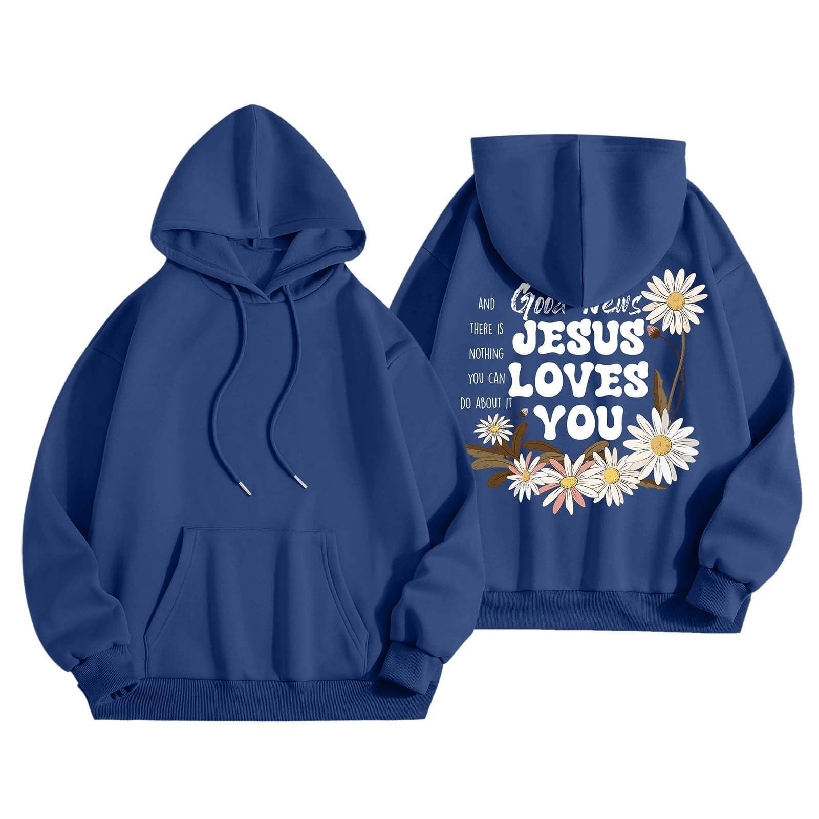 

Женский повседневный модный спортивный костюм с принтом, повседневная толстовка с капюшоном и длинными рукавами L синий