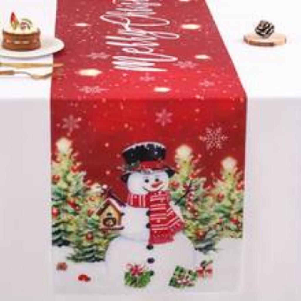 1pc Marry Christmas Table Runner Snowman Pine Printed Dustproof Durable Tablecloth for Home Ornament Xmas Dining Room Decoration