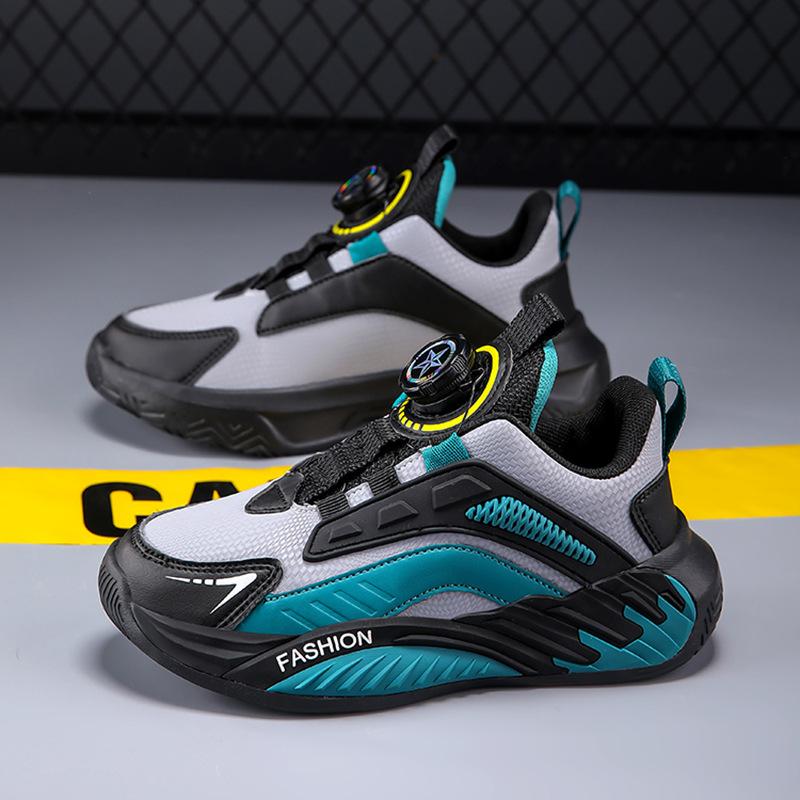 Boys Shoes 2025 New Spring and Summer Mesh Breathable Rotating Button Non-slip and Wear-resistant Children's Sports Shoes