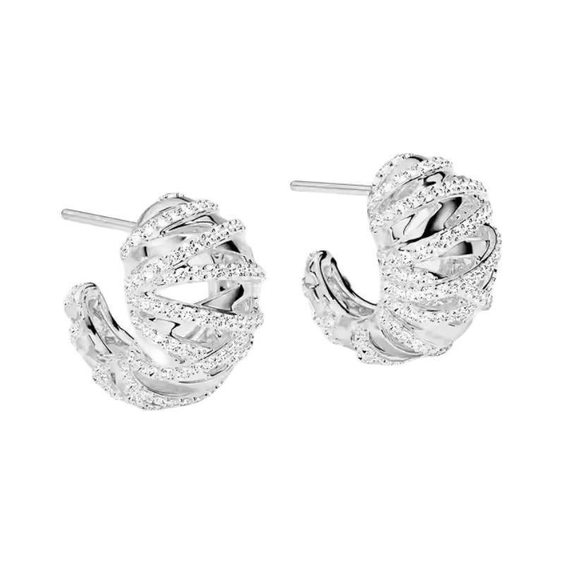 APM Monaco Hoop-shaped Exquisite Design Synthetic Cubic Zirconia Sterling Silver Earrings Women's Silver AE16596OX