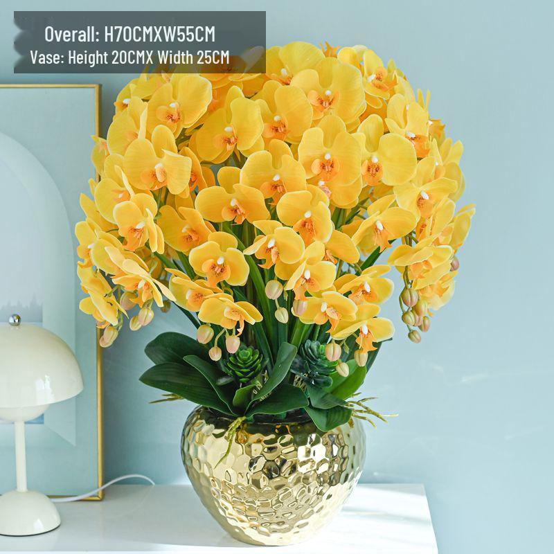 Artificial Phalaenopsis Floral Arrangement for Living Room Display - Potted Decoration for TV Cabinet