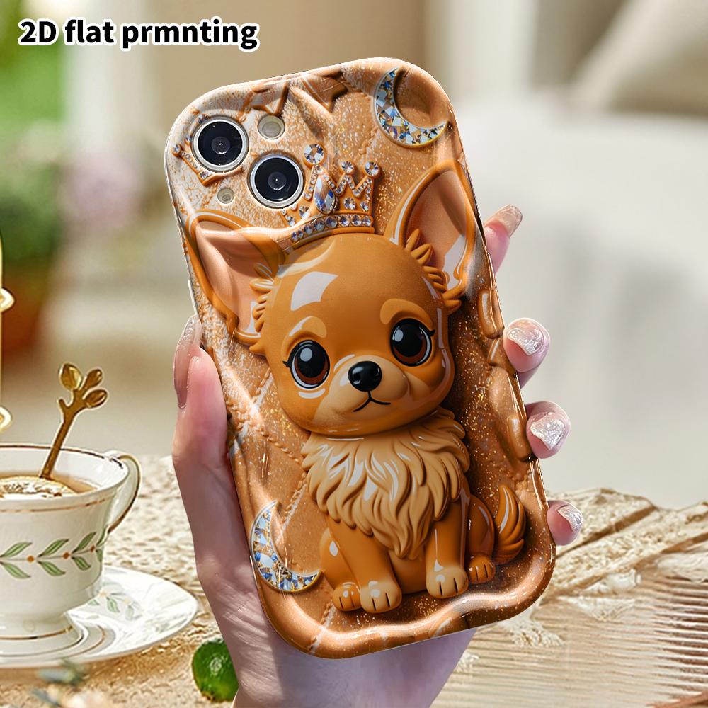 Phone Case: 2D Flat, Suitable for iPhone 18 17 16 15 14 13 12 Pro, Protective Case, Phone Decoration, Crown Chihuahua, Halloween and Christmas Gift
