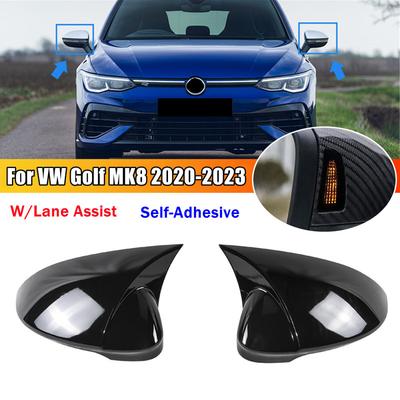 For VW Golf MK8 Car Rearview Side Mirror Cover Wing Cap Exterior Door Housing Shell Trim ABS Carbon/Black
