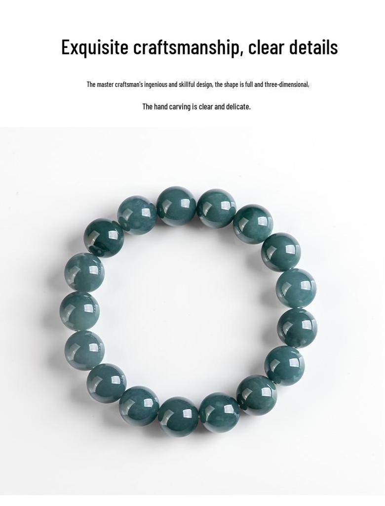 Blue Ice Jade Bracelet with A-Grade Natural Round Beads for Men and Women