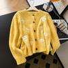 Flower Women's Knitted Sweater Single Breasted Crew Neck Long Sleeved Cardigan Woman Korean Casual Loose Autumn Warm Top