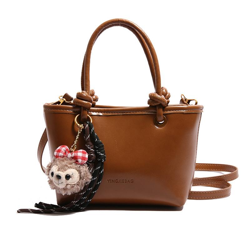 

Oil wax leather retro texture shoulder bag fashionable commuter bucket bag niche messenger bag no pendant коричневий