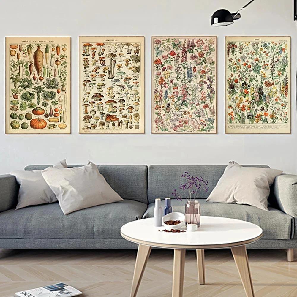 Vintage Adolphe Millot Encyklopedi Affischer och Tryck Botaniska Svampar Kryddväxter Blommor Insekter Canvasmålningar Väggkonst Dekor