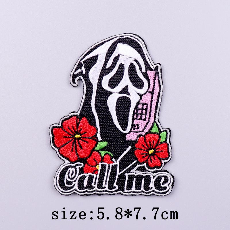 Red Heart Patch Iron On Patches On Clothes Fire Punk Skull Embroidered Patches For Clothing Hook Loop Patch For Clothes Stickers