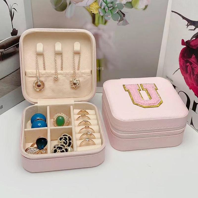 Mini Jewelry Storage Box Bridesmaid Gift Ideas Travel Jewelry Case Initial Letter with Name Birthday Party Box Mother's Day Gift