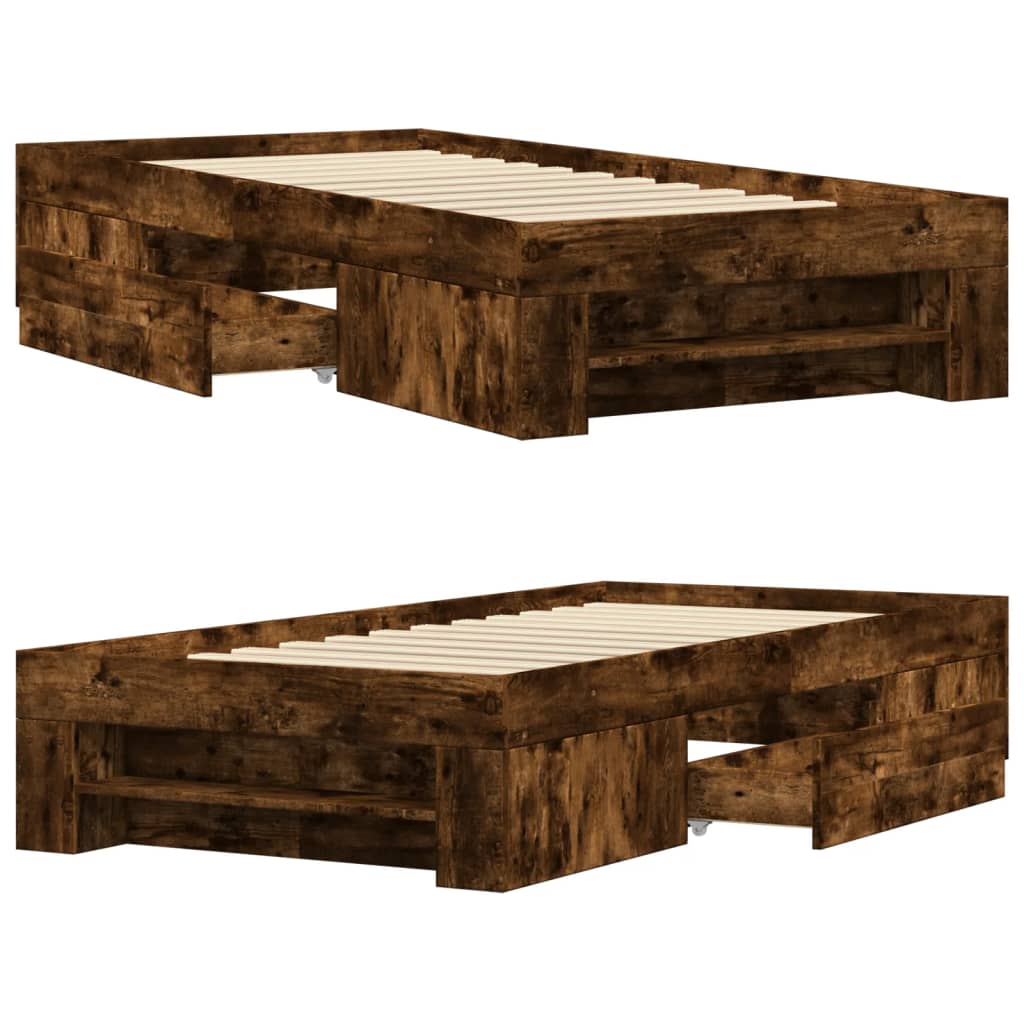 Bed Frame Without Mattress Smoked Oak Finish 90 X 200 Cm Engineered Wood