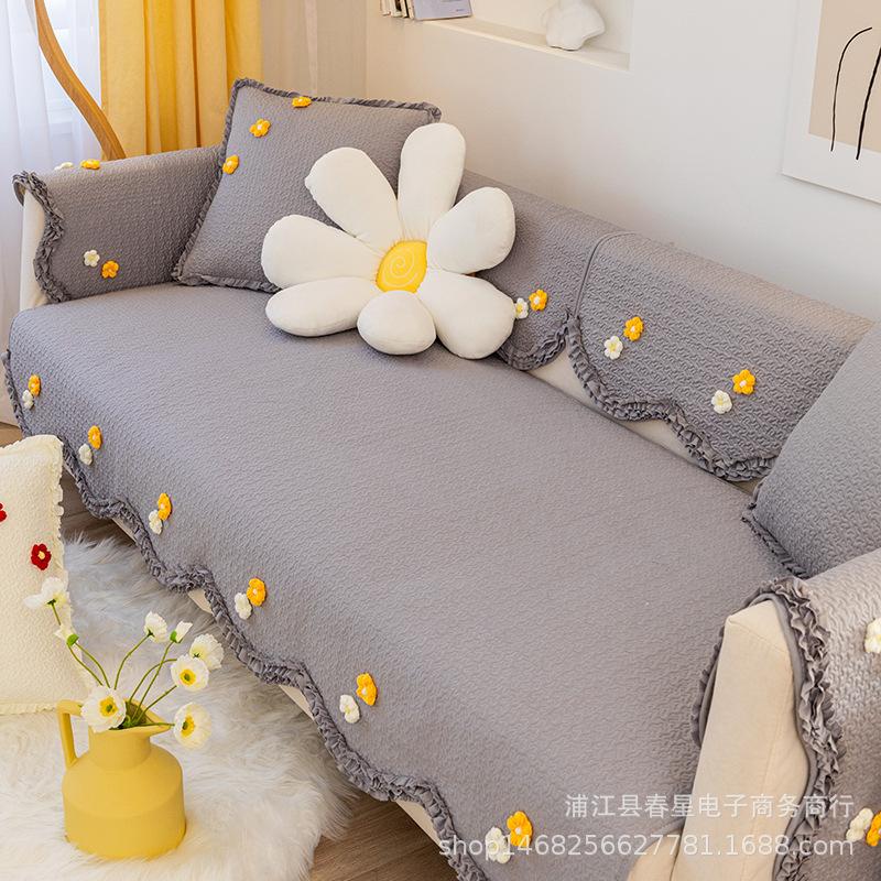 

Korean Pastoral Pure Cotton Sofa Cushion, Universal In All Seasons, Non-Slip And Breathable Living Room Sofa Cover, Cover Cloth, And Retail 70*70cm