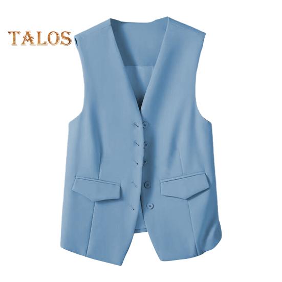 

Женский костюм Жилет Однобортный V-образный вырез без рукавов Декоративные карманы Кардиган Сплошной цвет Формальный деловой стиль Повседневная офисная одежда Жилет Весна L синий