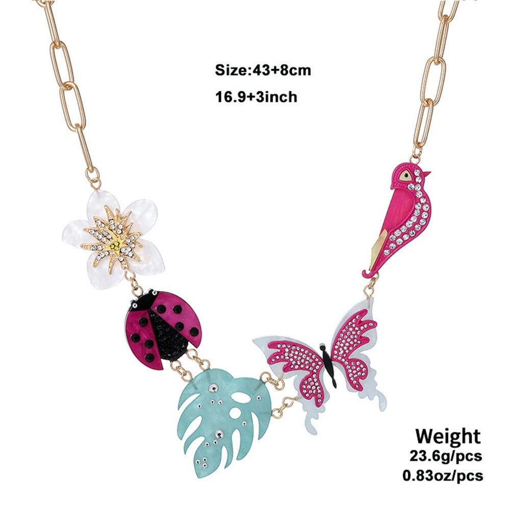 Insects Acrylic Flower Necklace Butterfly Flower Clavicle Chain Colorful Rhinestone Necklace  Gift