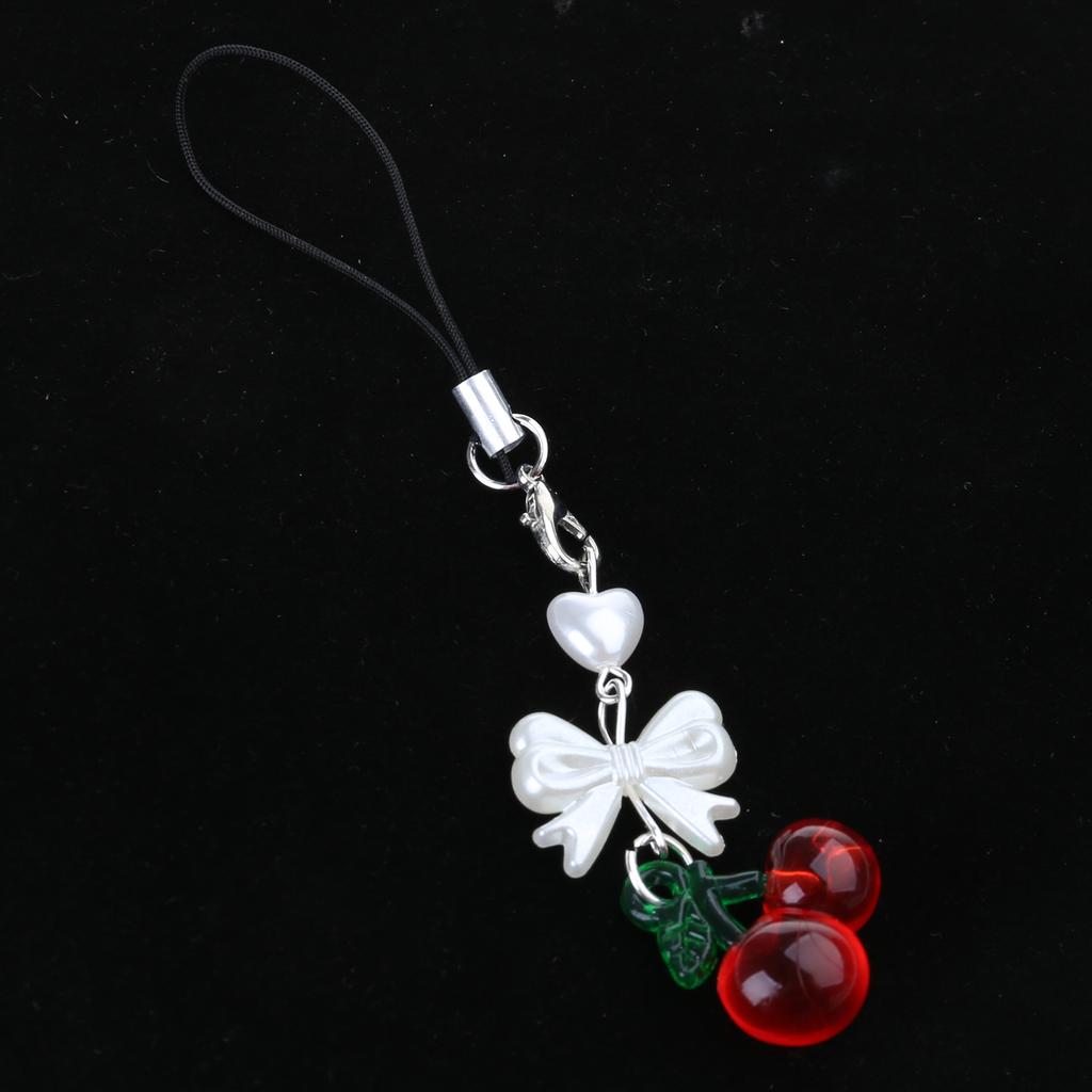 Handcrafted Cherry Phone Charm Cute Phone Pendant Fruit Phone Chain Pendant Strap Lanyard Backpack Pendant for Bag Key