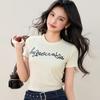 La Chapelle Letter Embroidered Short Sleeve Knit Top