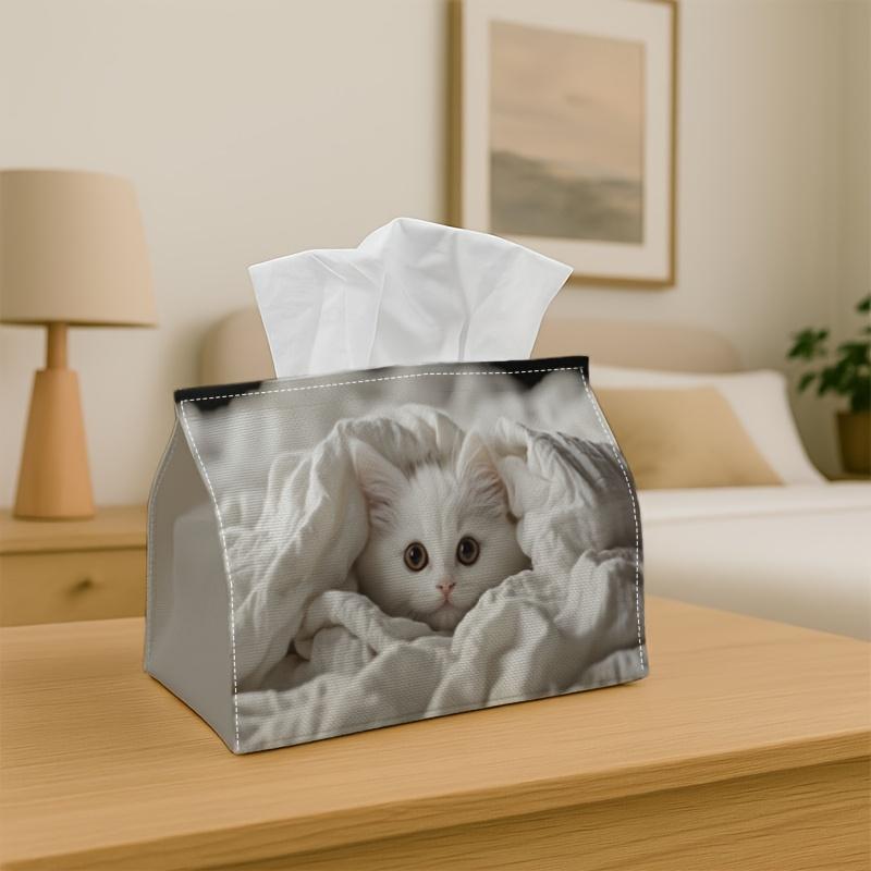 1 stuks Comfortabele Dierenfoto Tissuehouder - Witte Kat Plaid, Geschikt voor Kantoor, Bijeenkomsten, Voertuig voor Woonkamer, Keuken, Gelegenheden - Decoratief