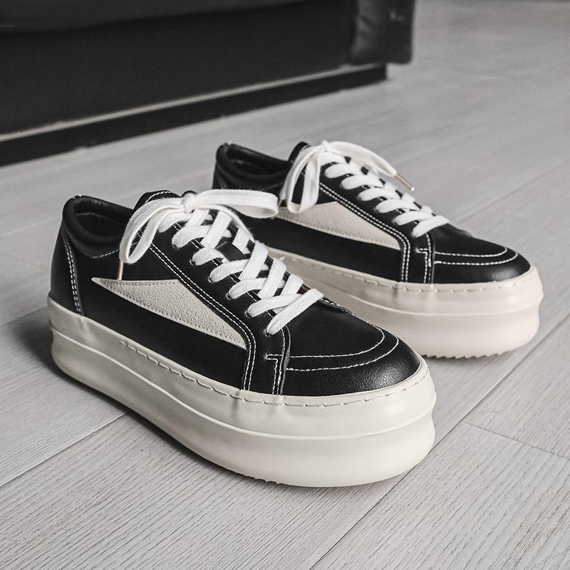 Pantofi bărbați pânză neagră Ricks Fashion Outdoor cu vârf jos, cu șireturi, sneaker de damă fashion casual, design Owens, mers în aer liber, înălțare invizibilă