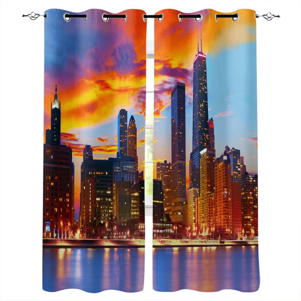 Night Panorama City Luxury Home Curtains Modern Home Supplies Living Room Bedroom Custom Curtains